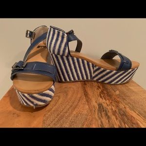 Blue and white stripped espadrille platforms